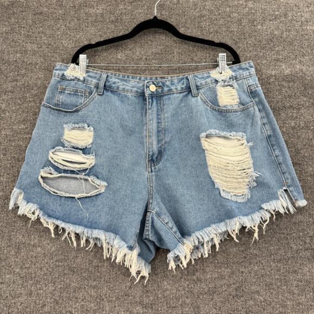 Shein Curve Womens Distressed Cutoff Short Size 2XL XXL High Rise Medium Wash